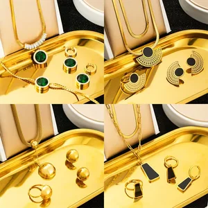 High Quality Luxury 18K Gold Plated Stainless Steel Zircon Jewelry Set Women Wedding Gift Necklace Bracelet Earrings Wholesale