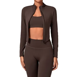 Stand-Up Zipper Long Sleeve Yoga Jacket Fitted Quick-Dry Yoga Wear Outdoor Fitness Sports Top