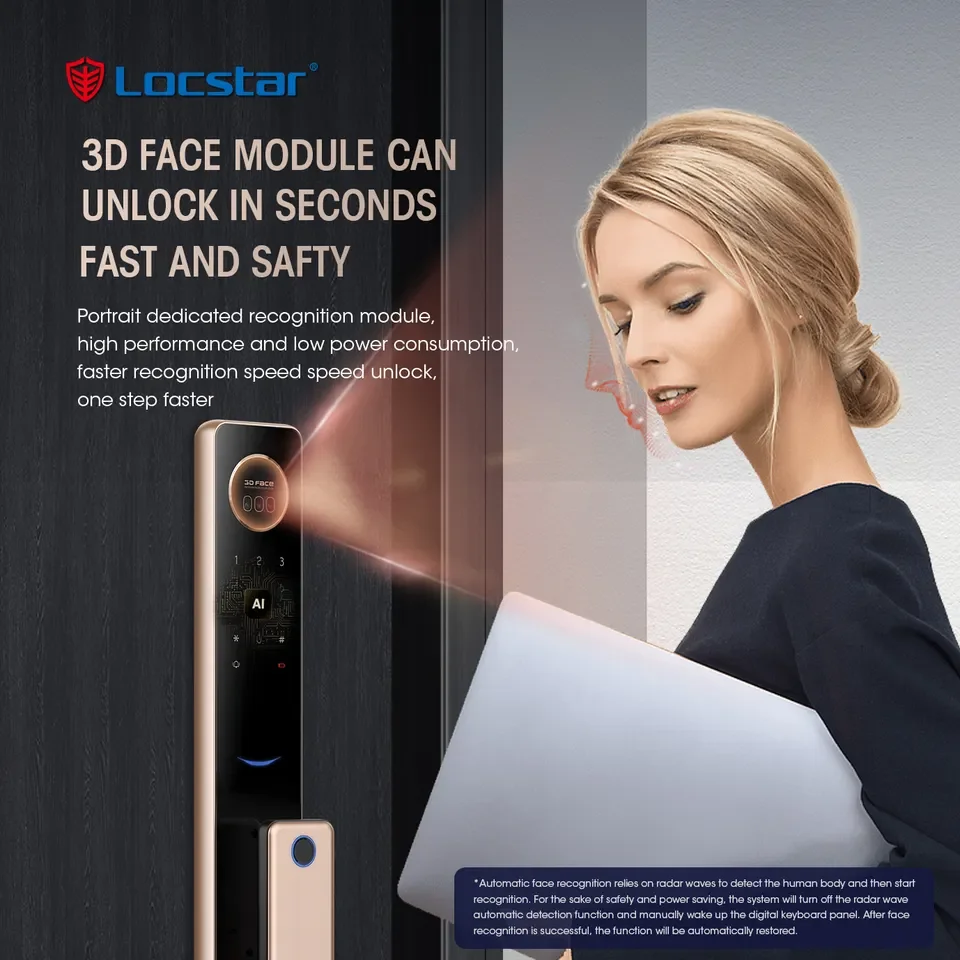 Locstar TTlock Face Scene Smart WiFi Digital Door Lock Code Card Smartphone Unlock Fingerprint Fully Automatic Smart Door Lock