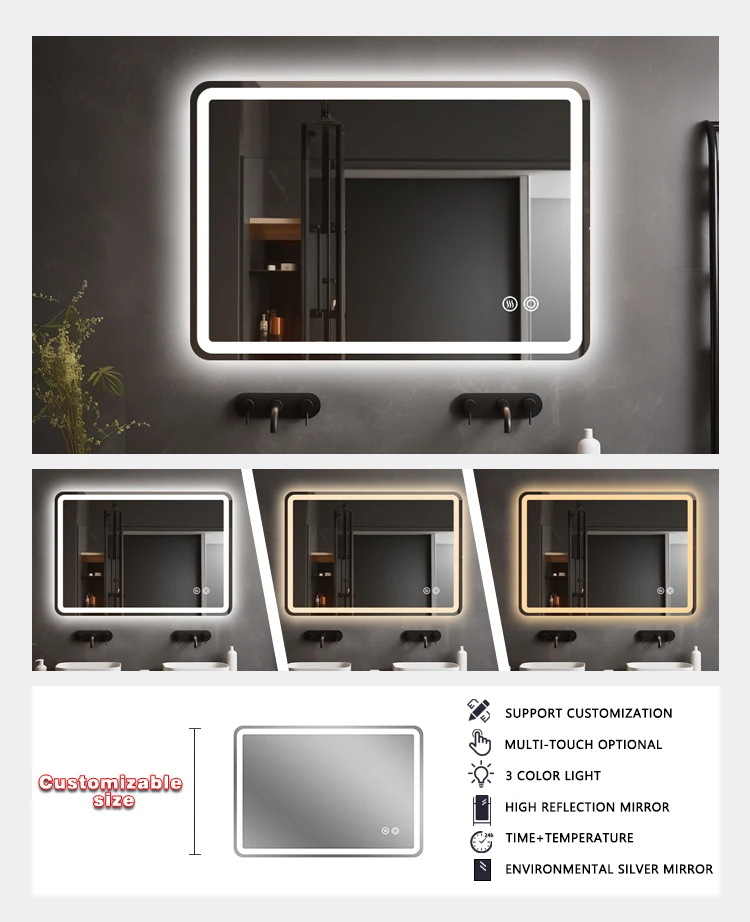 product anti fog modern vanity smart touch screen mirror rectangular backlit bathroom mirror with led light for hotel bathroom-4