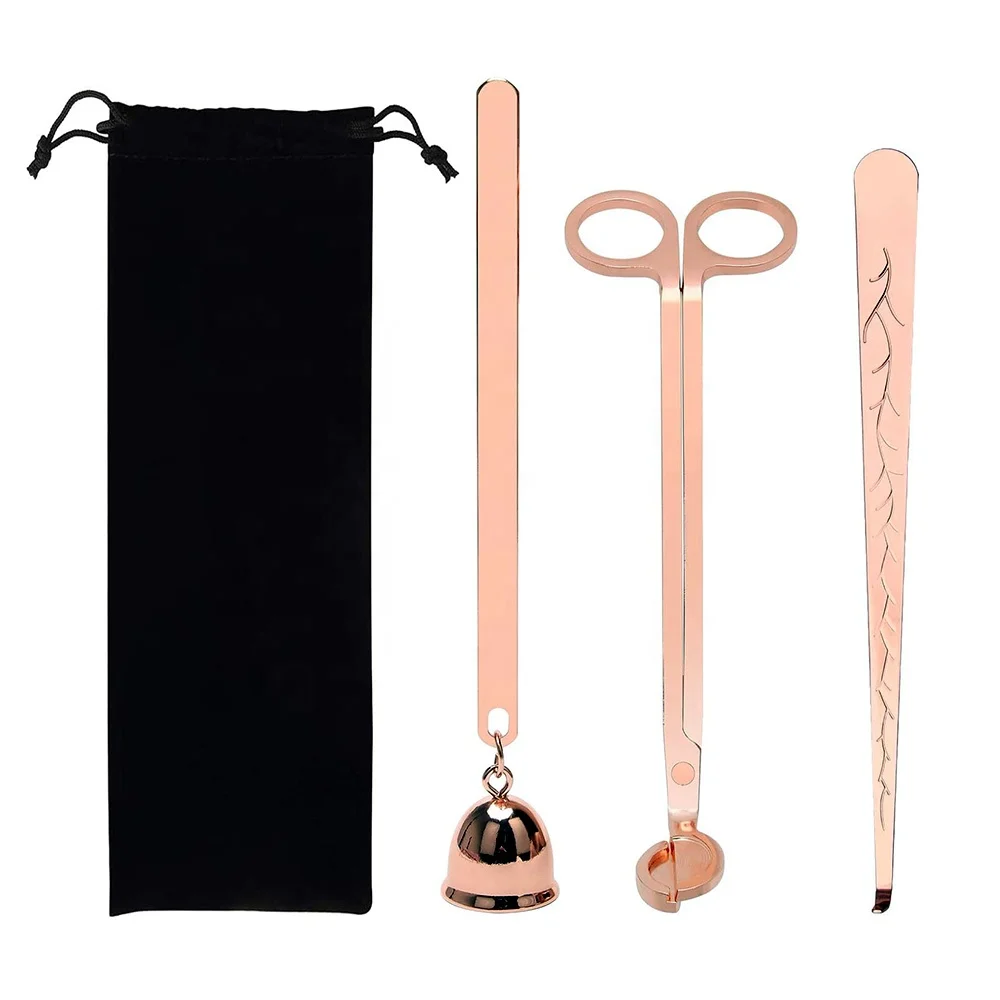 3 in 1 Candle Snuffer Set Rose Gold Candle Accessory Set Wick Trimmer Snuffer Dipper Candle Cutter Kit With Gift Packing