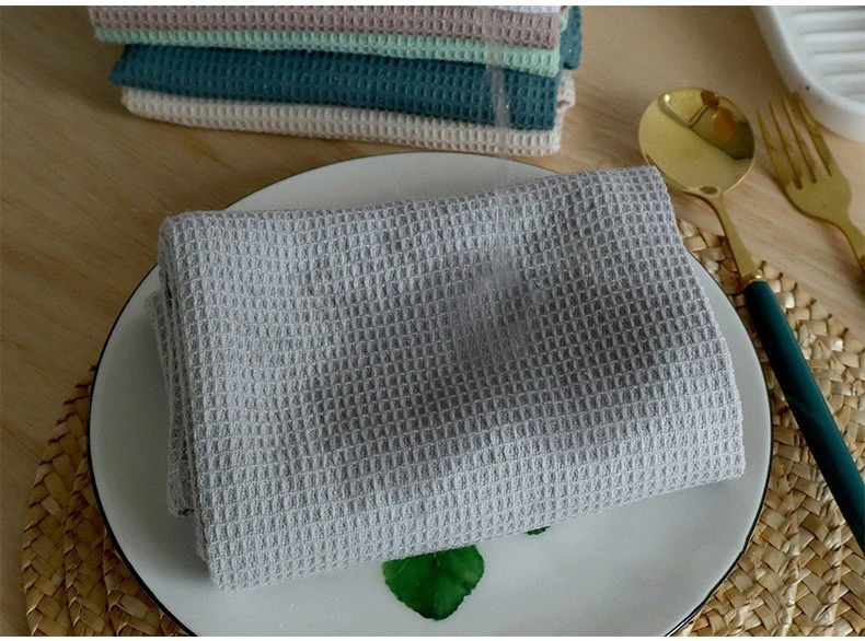 Wholesale Pure Cotton Waffle Reusable Kitchen Cloth Dish Tea Towels