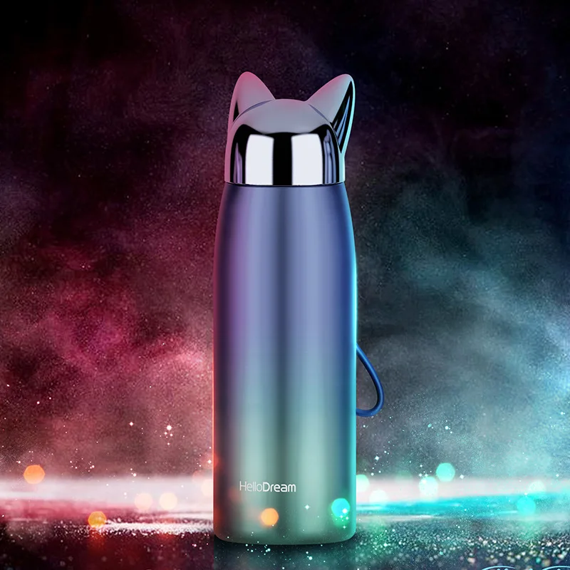TY 300ml Thermos Bottle Stainless Steel Vacuum Flasks Cute Cat Ear Thermal  Cup Portable Travel Outdoor Mug for Coffee Tea Milk