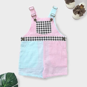 Hot Sales Kids Girls Clothing Contrast Color Overalls Woven Suspender Jumpsuit With Pockets Overalls
