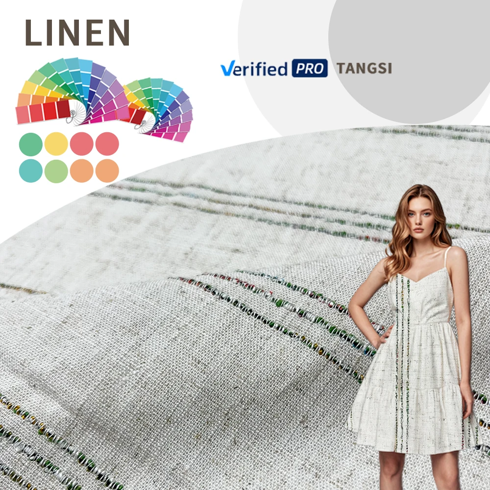 product hot sales luxury organic stretch striped design custom woven girl women men boys flax yarn dyed linen fabric for shirt dress-3