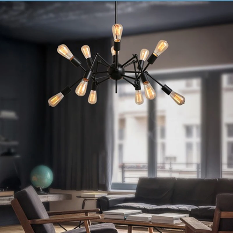 JYLIGHTING Fashion Rustic Wrought Iron Led Ceiling Chandeliers Loft Industrial Spider Pendant Light