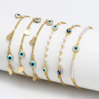 2022 New Arrival Women Devil's Eye Pearl Beaded Bracelet 18K Gold Plated Turkey Blue Mens Evil Eye Bracelet Charm Bracelet