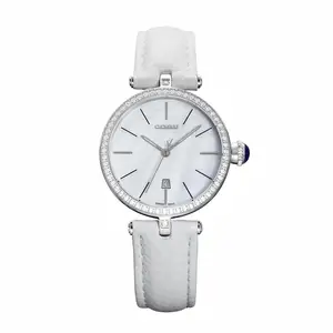 Minimalist Quartz Women's Watch with Sparkling Display 37mm Dial and 16mm Leather Band Width Ronda Movement Fashion Style