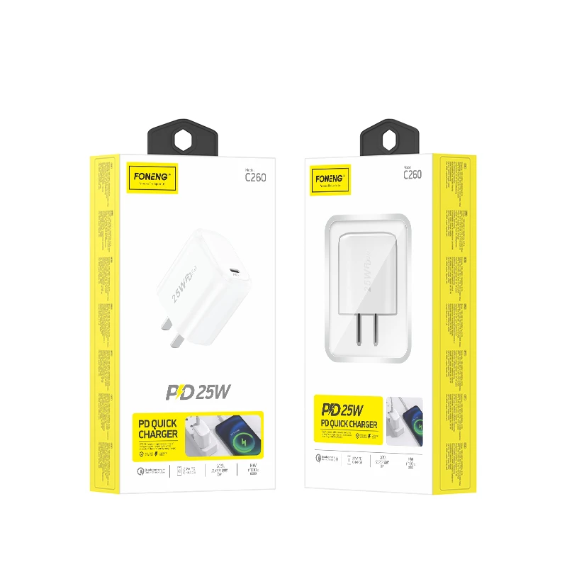 Foneng C260 PD Mobile Phone Charger, 25W Super Fast Charger, Smooth Charging After Fast Charging, 2022 Top Sales, 1 Set