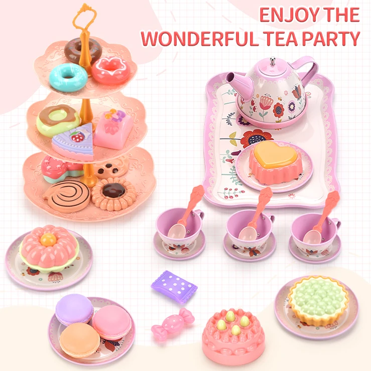 Горячая Распродажа детский чайный десерт игрушка розовый Железный набор подарочные наборы детские игрушки