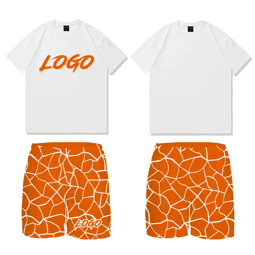 Custom Cotton Tshirts And Sublimation Print Mesh Shorts Men Casual Two