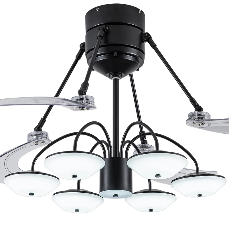 Modern Remote Control Hidden Wings Fan Simple Design 6 Head Lights Acrylic 50hz Household Ceiling Fans