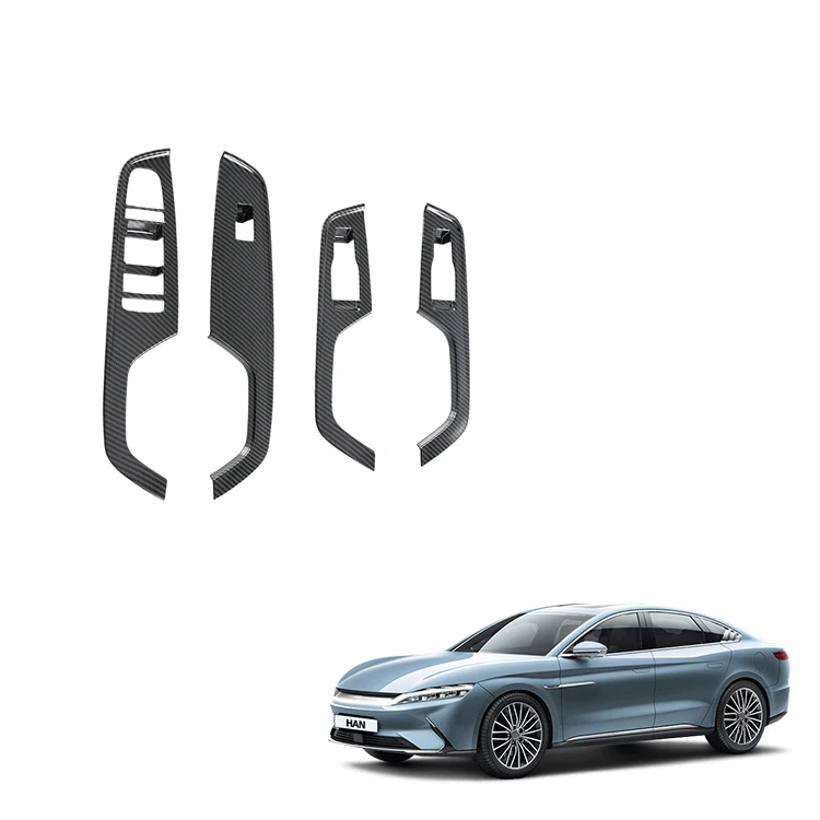 Armrest Window Rises for BYD Han Accessories LHD ABS Carbon Fiber Pattern Window Switch Panel Cover Trim Interior Accessory