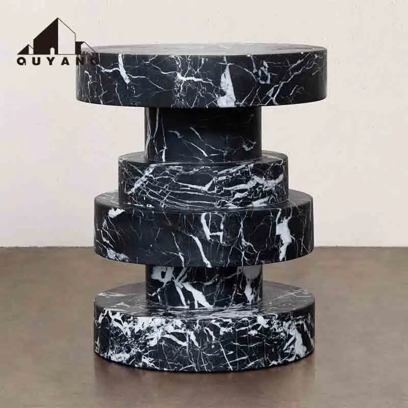QUYANG Custom Modern Furniture Home Decoration Living Room Side Table Natural Marble Plinth Bench Stone Stool Seat