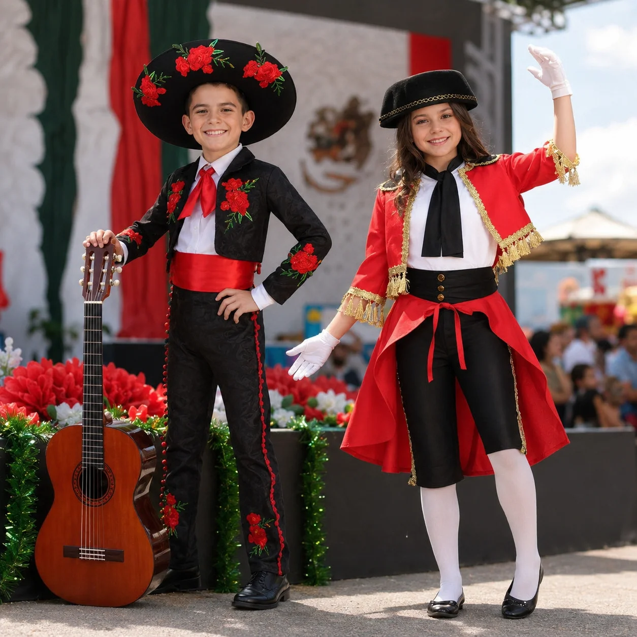 Baige Kids Traditional Mexican Mariachi Amigo Costume Boys Charro Suit Girls Carnival Halloween Performance Outfit