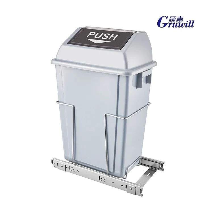 Kitchen Built-in Pull Out Drawer Trash Bin Single Cabinet Waste Bin With or Without Lid