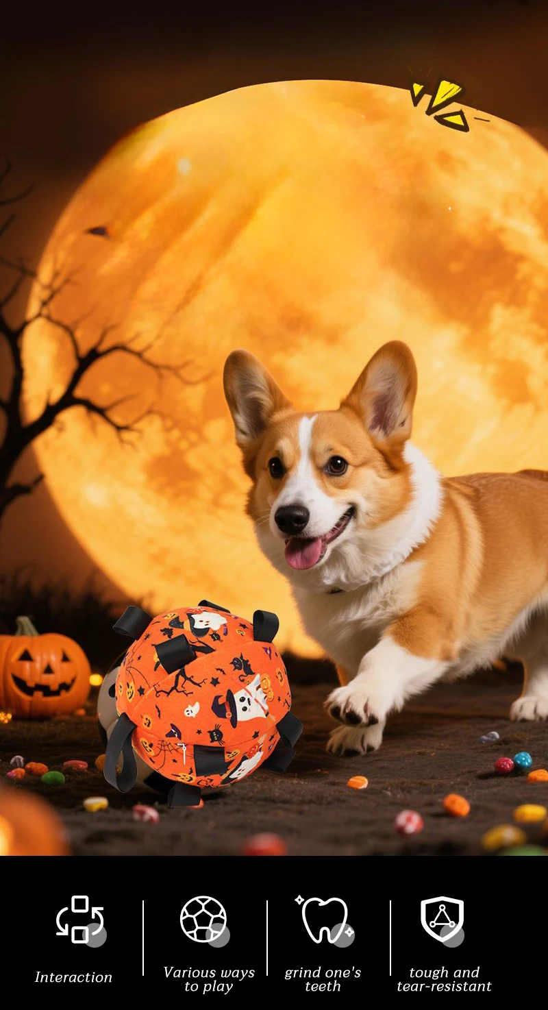 New Halloween Dog Toy Ball Dog Outdoor Football Toy Grinding Teeth Bite Relief Electric Bell Ball details