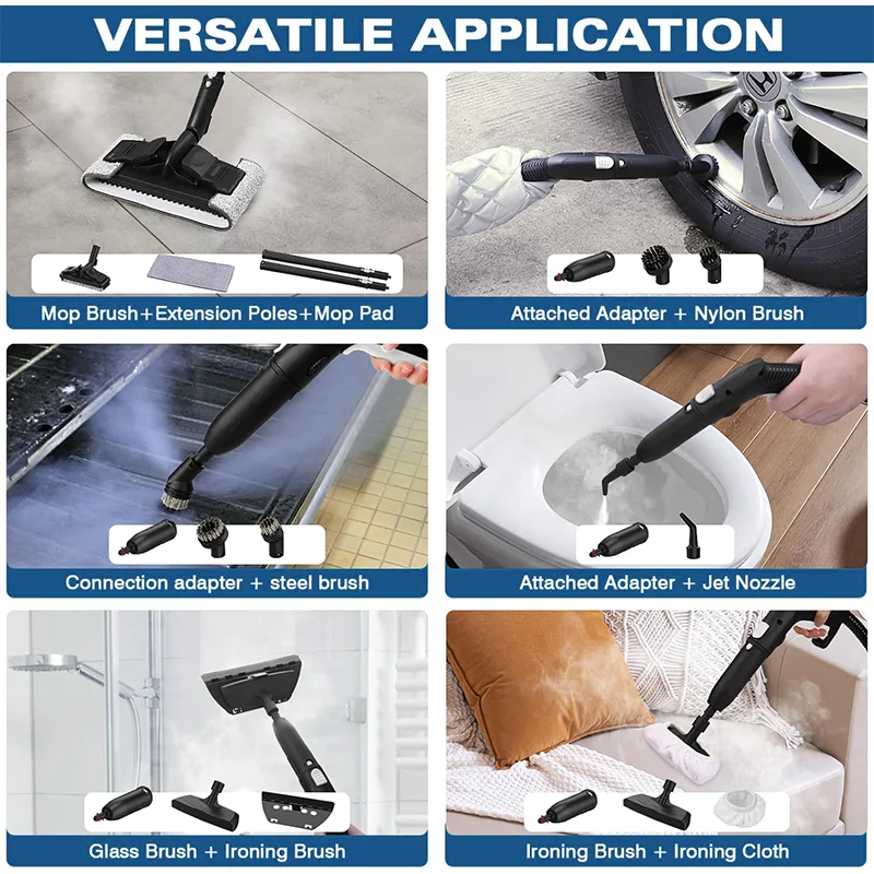 2024 New Model Steam Cleaner Powerful Multipurpose Portable Steamer for Floor Car Tiles Grout Kills 99.9% of Bacteria Viruses
