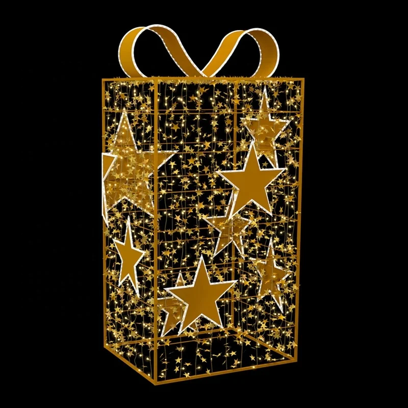 Коммерческое наружное Рождественское украшение двора, светодиодная 3D подарочная коробка с подсветкой