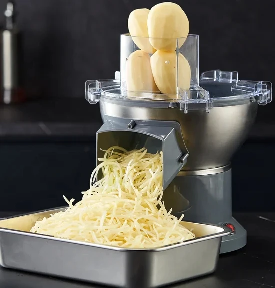 Saugnäpfe Rutschfest YILIKISS Elektrischer Gemüseschneider – 100 W, Edelstahlklingen, 2,5 Mm Scheiben, 9 Mm Würfel, Großer Einfüllschacht, Mit Saugnäpfen – Für Kartoffeln, Karotten & Zwiebeln