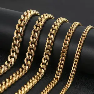 10mm 14k 18k Gold Plated Fashion Jewelry Stainless Steel Cuban Link Chain Necklaces for Anniversary