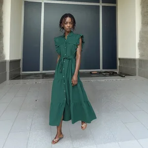 Wholesale Women's Large Swing Skirt Lapel Sleeveless New Summer Casual Simple Fashion Dress