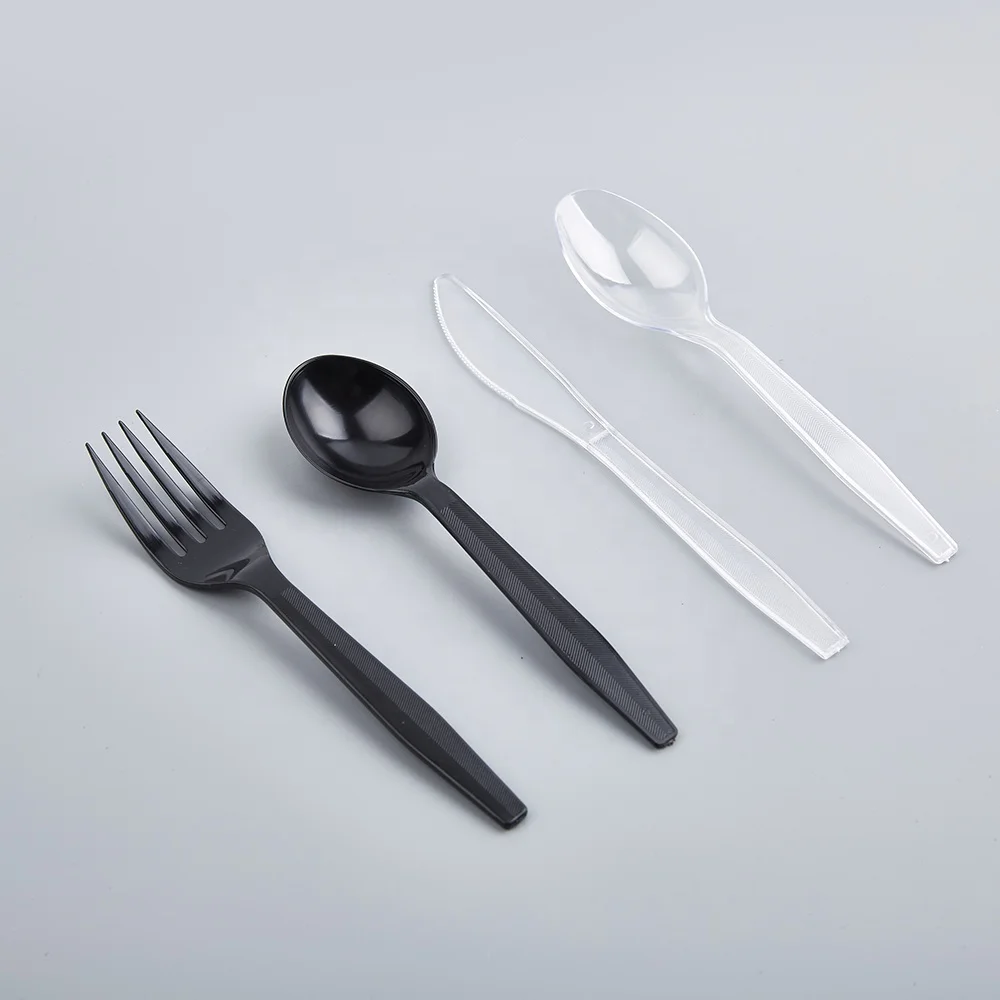 16Pcs Black/Clear Plastic Utensils Heavy Duty Plastic Cutlery Set