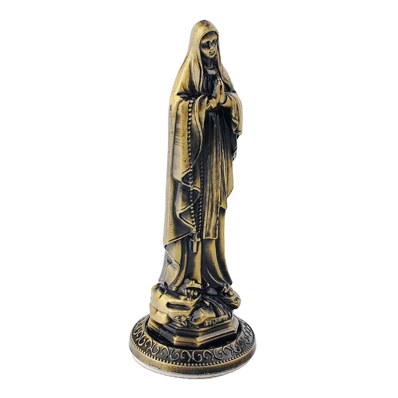 Yiwu Ready to Ship Items Religious Christian Catholic Metal Crafts Standing Statues Bronze Plated Statue in Virgin Mary BZR21565