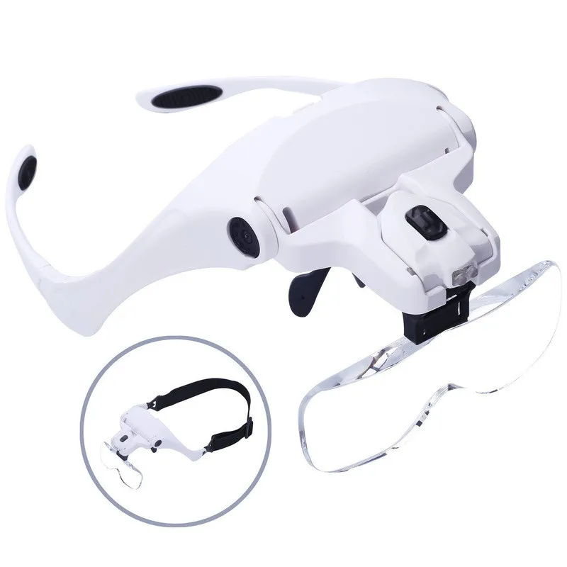 Head-Mounted Magnifier Loupe Reading Multi Lens Replacement With LED Light Magnifying Lens Grafted Sewing Tattoo Magnifying