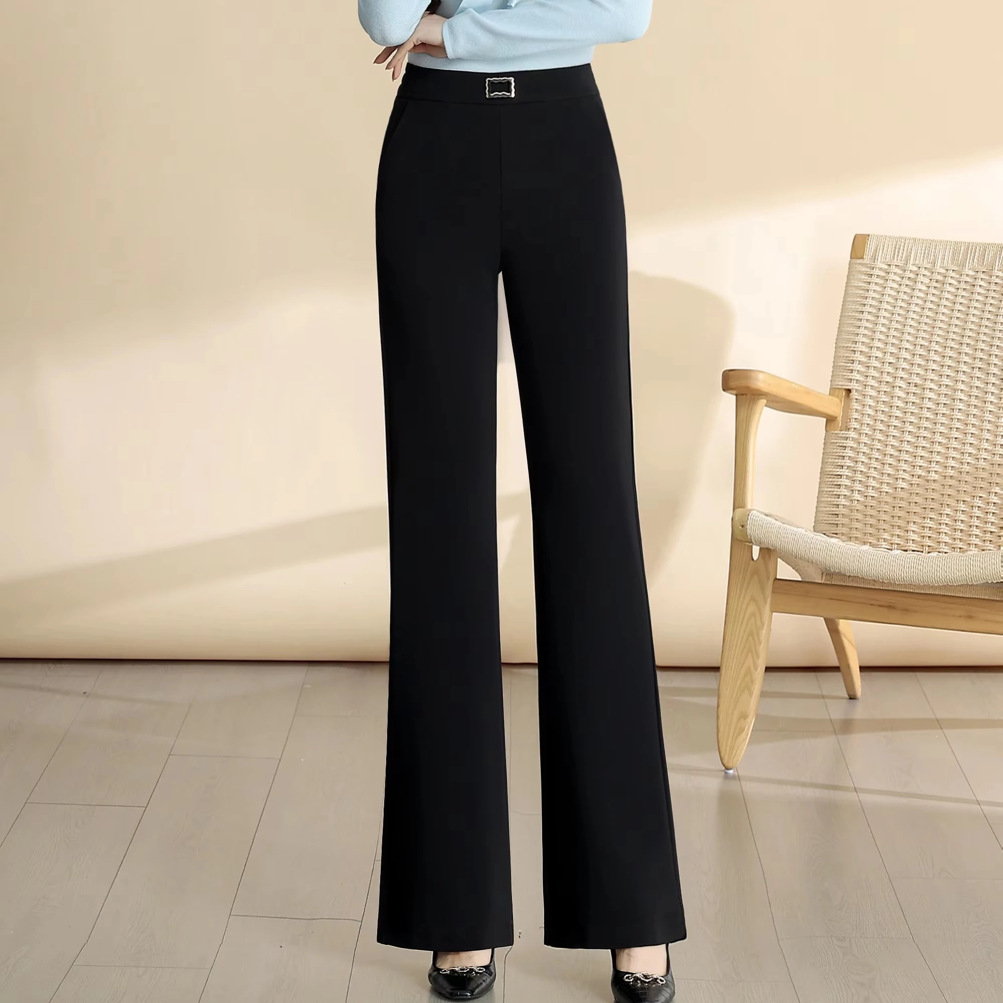 2025 Autumn-Winter Collection - New Loose Straight High-Waist Casual Pants in Size - Slim Fit Design with Solid Pattern