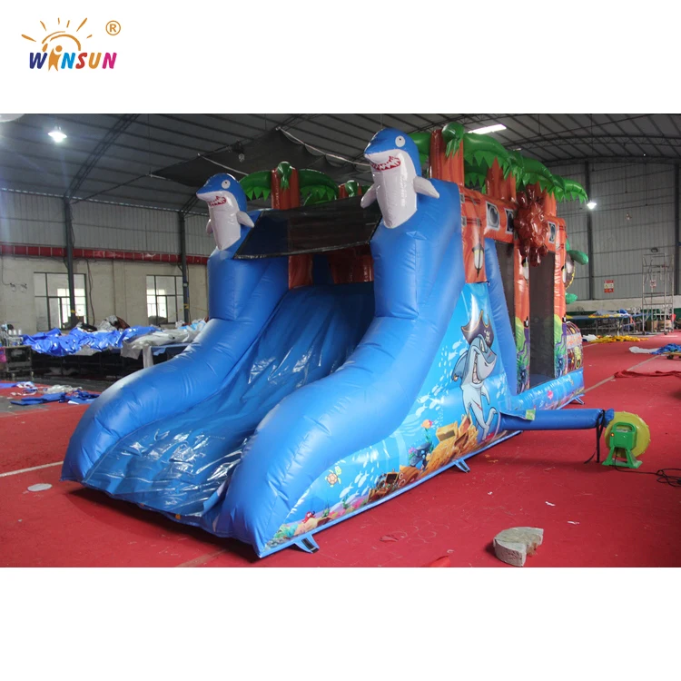 
 Надувной аквапарк с препятствиями на морском острове, надувной батут, батуты, Воздушные Замки с горкой  