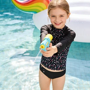 OEM Custom UPF50+ Girls Printed Swimwear Set Tops Rash Guard Shorts Front Quick Dry Breathable for Swimming Surfing Water Park