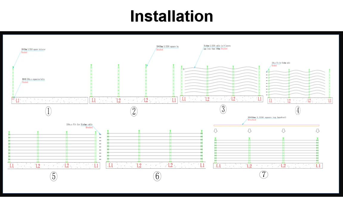 2023 Latest Cable Railing For Patios Terrace 5mm Cable S.S304 316 Brushed Mirror Surface Finish factory