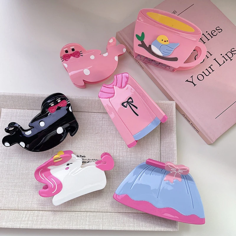 Jiayu Custom 7 CM New Bow Dress Skirt Grab Clip Acetate Back of Head Coiffure Shark Clip Japanese Creativity Hair Claws