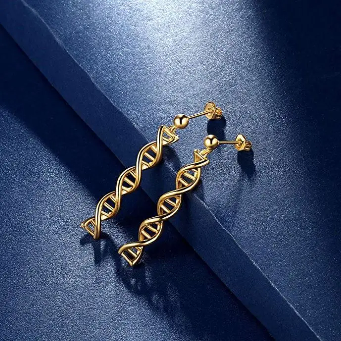 DNA Double Helix Chemistry Science Molecule Biology Necklace and Earrings Jewelry Set Silver18k