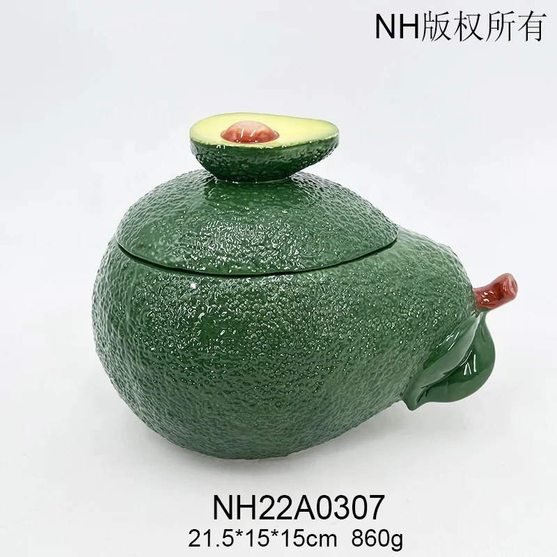 Factory  Hand Painted Avocado Shape Cup Mug Jar 3d Fruit Style Kitchen Ceramic With Cover Tableware Set  Kettle Porcelain