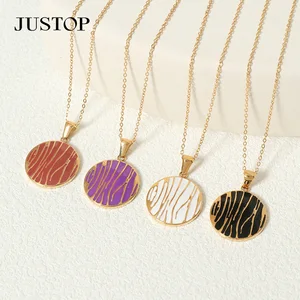 Women's Fashion Waterproof Dopamine Coin Pendant Necklace Stainless Steel Color 18K Gold Plated with Link Chain for Parties