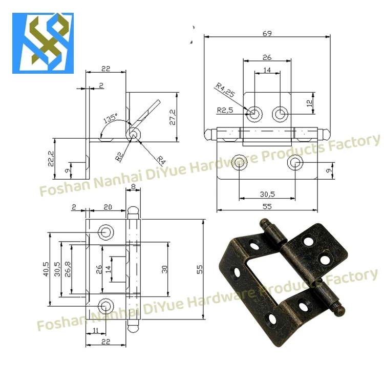 Electrical Panel Door Hinge Curved Profiled Builtin Hidden