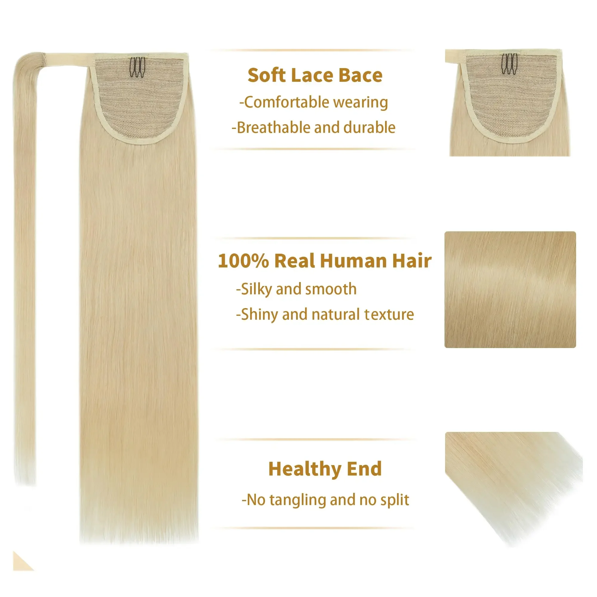 Light Blonde Ponytail Hair Extension Human Hair #613 Wrap Around Straight Ponytail_voghion.com