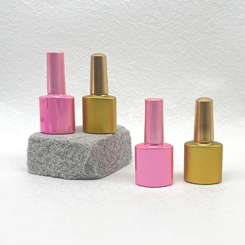8ml Custom Logo OEM Luxury Base Coat Pink Electroplated Golden Nail Liquid Bottle 8ml  Empty Glass Gel Nail Polish Bottles