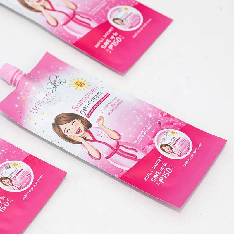 Custom Logo Small Packaging Sample Liquid Facial Face Cream Spout Pouch Sachet for Cosmetic