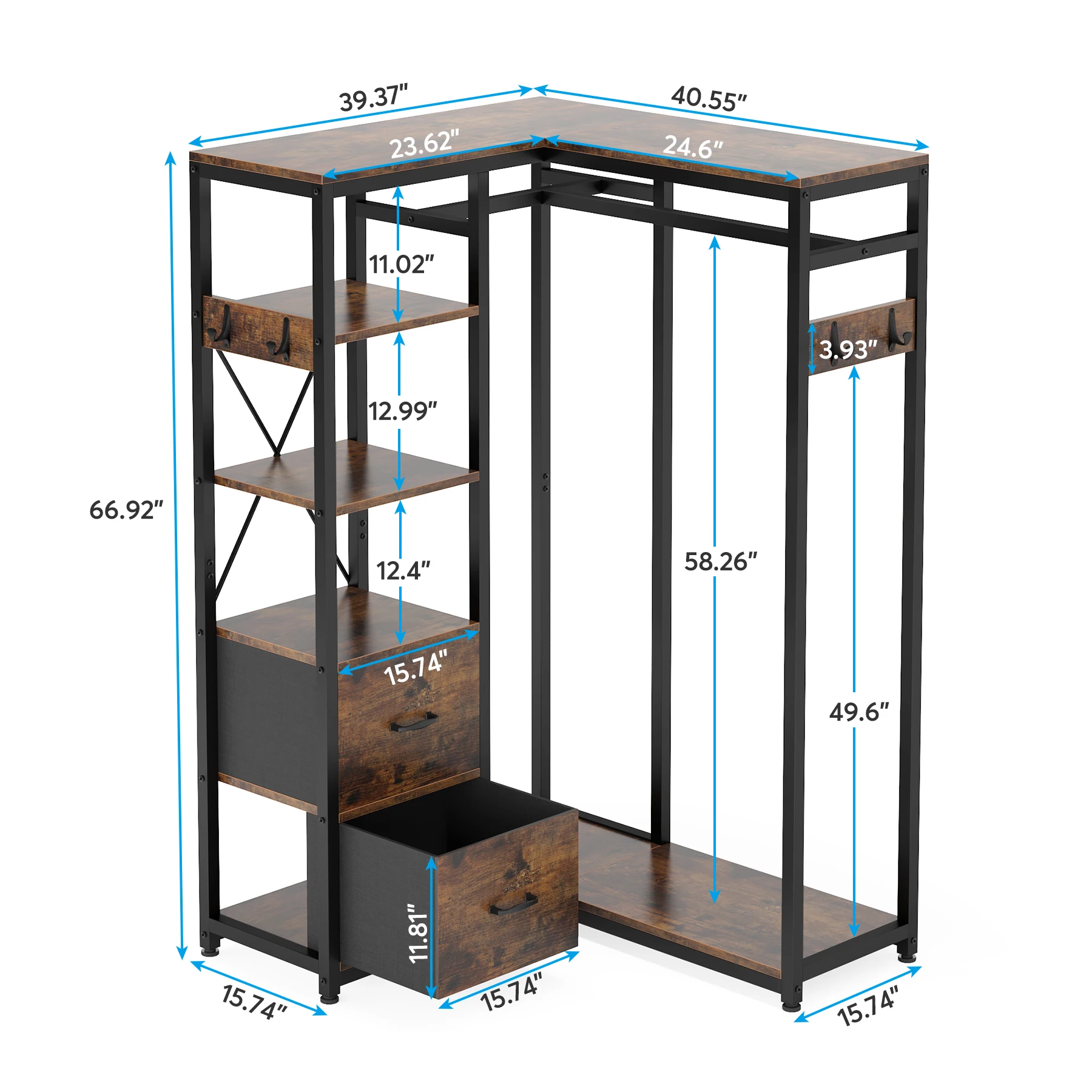 Tribesigns L Shaped Wardbrobe Garment Rack Corner Closet Organizer