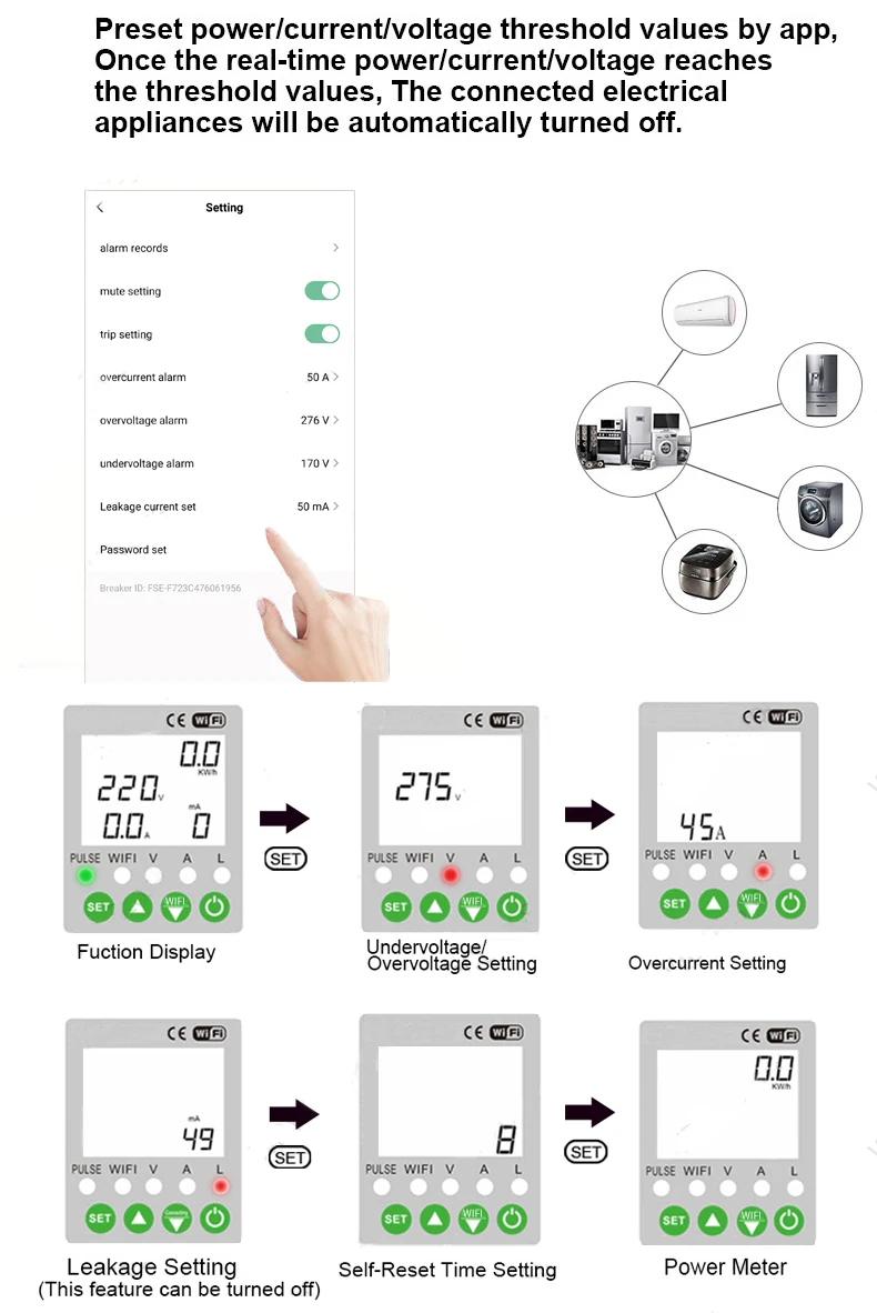 63A TUYA APP WiFi Smart Circuit Breaker Earth Leakage Over Under Adjustable Voltage Protector Relay/Energy Power KWh Meter