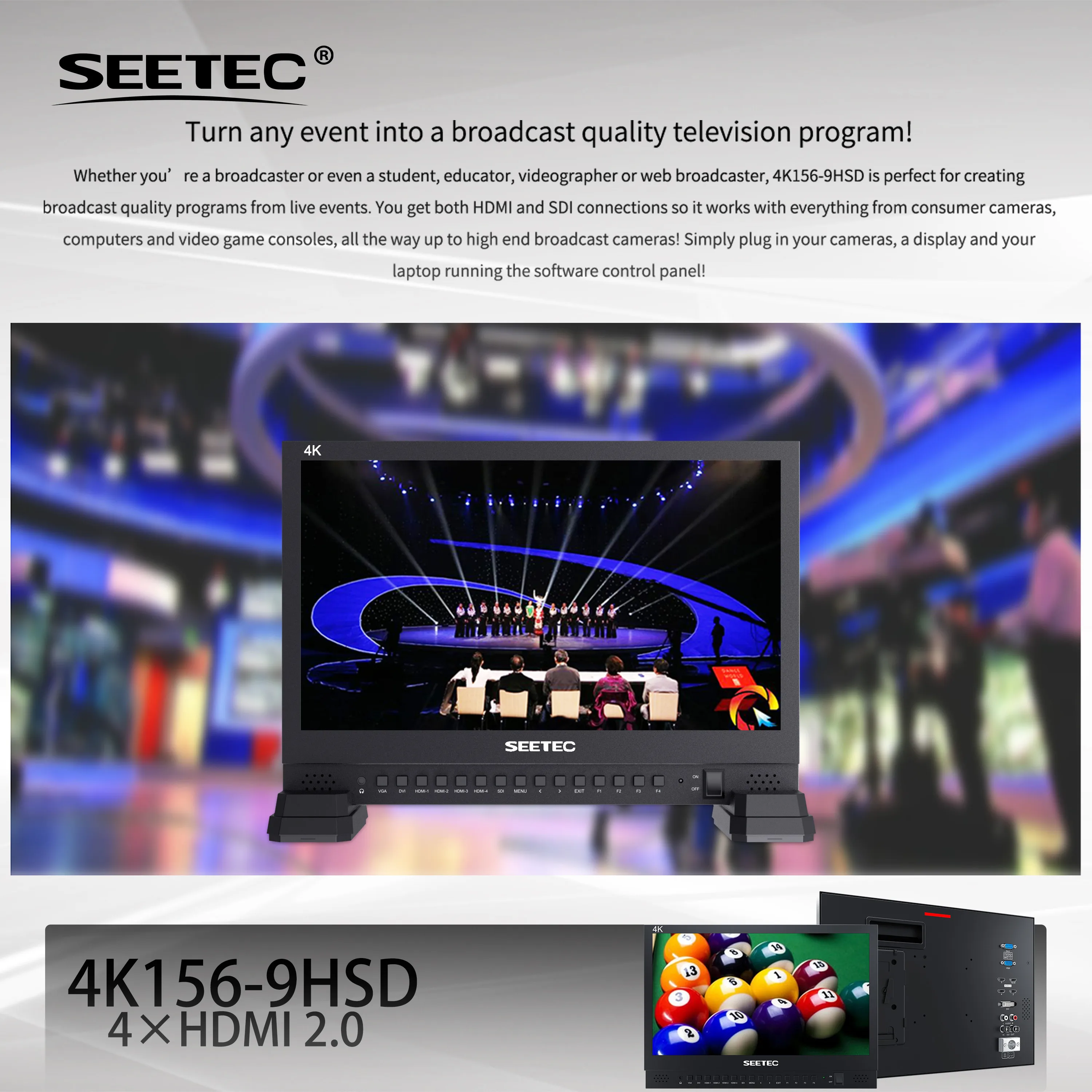 SEETEC 4K156-9HSD工場卸売価格15.6 ''IPS 4K UHD 3840x2160放送