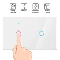 Оптовая продажа Wi-Fi 2 Gang сенсорный переключатель электрических выключателей 220V/2,4 ГГц пульт дистанционного управления Wi-Fi выключатель света Умный дом работает с Alexa google