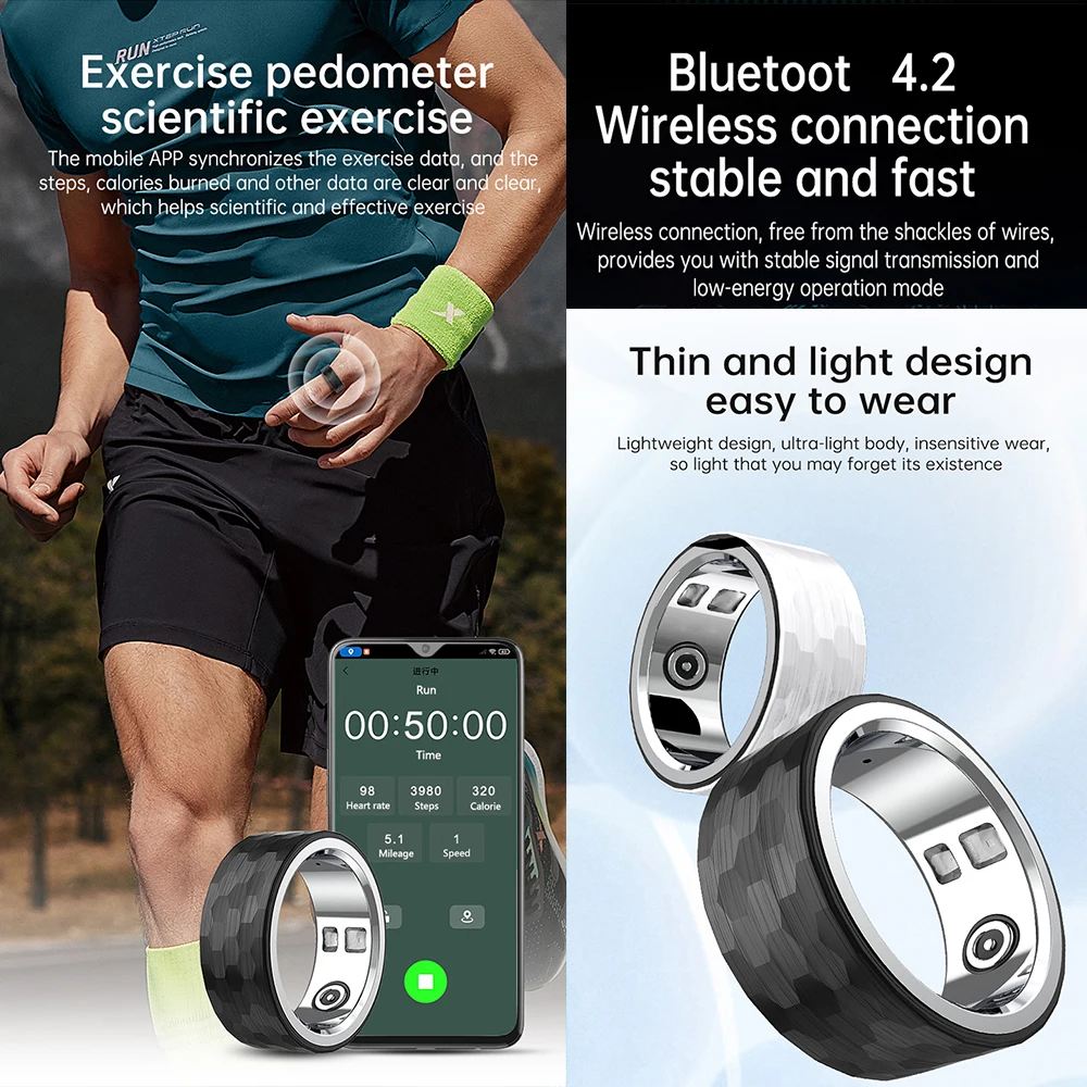 thumbnail image 2 of Smart Ring Fitness Ring Heart Rate Monitor Sleep Tracker Pedometer Calories Step Counter Fitness Tracker Health Ring 5ATM Waterproof S-Gold | The Warehouse Oura Ring 4 2 of 10