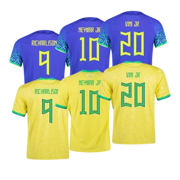 finekeys New Brazil Away Soccer Jersey 2022/2023 Men Adult Fan Version Neymar Jr #10 Vini Jr #20 L / Neymar Jr #10