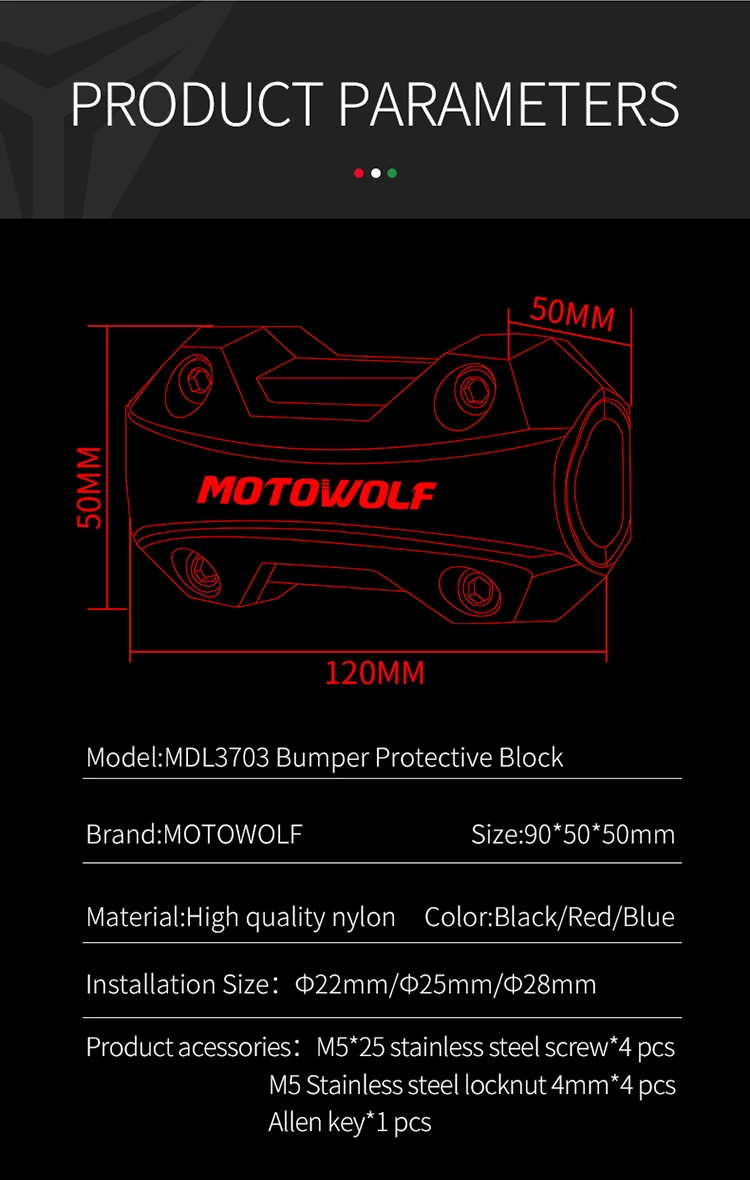 MOTOWOLF Motorcycle Engine Guard Protection Bumper Decorative Block Modified 25mm Crash Bar