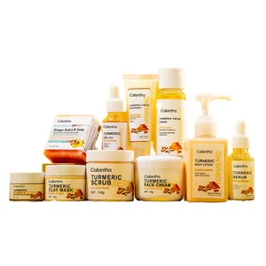 Natural Turmeric Anti-Aging Face Body Skincare Set Vegan 10-Piece Set Including Anti-Acne Dark Spot Whitening Soap Scrub Cream