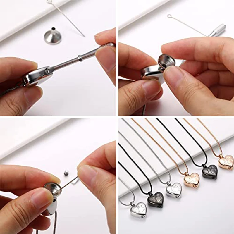 Pet Cremation Jewelry Pendant Paw Print Pet Heart Urns Necklace Memorial Keepsake for Dog's/Cat's Ashes with Filling Kit